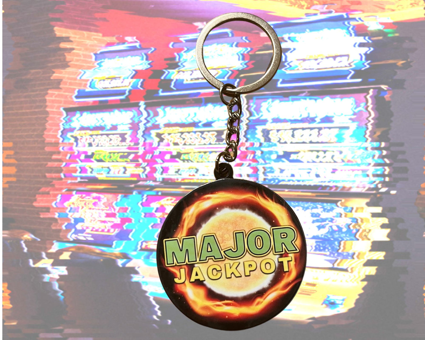 Lucky Slot Machine Major Jackpot Fireball Keychain / Ring