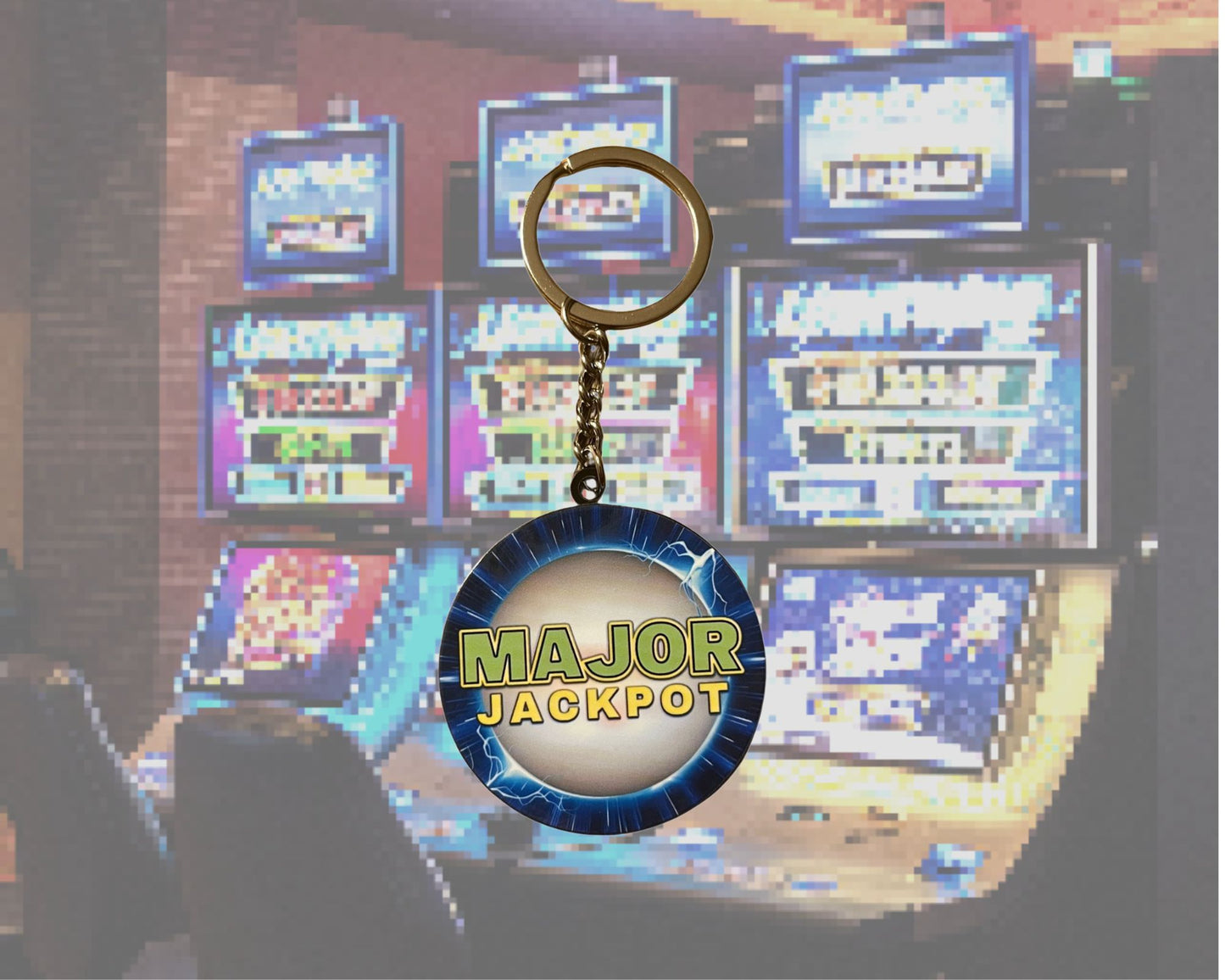 Lucky Slot Machine Major Jackpot Pearl Keychain / Ring