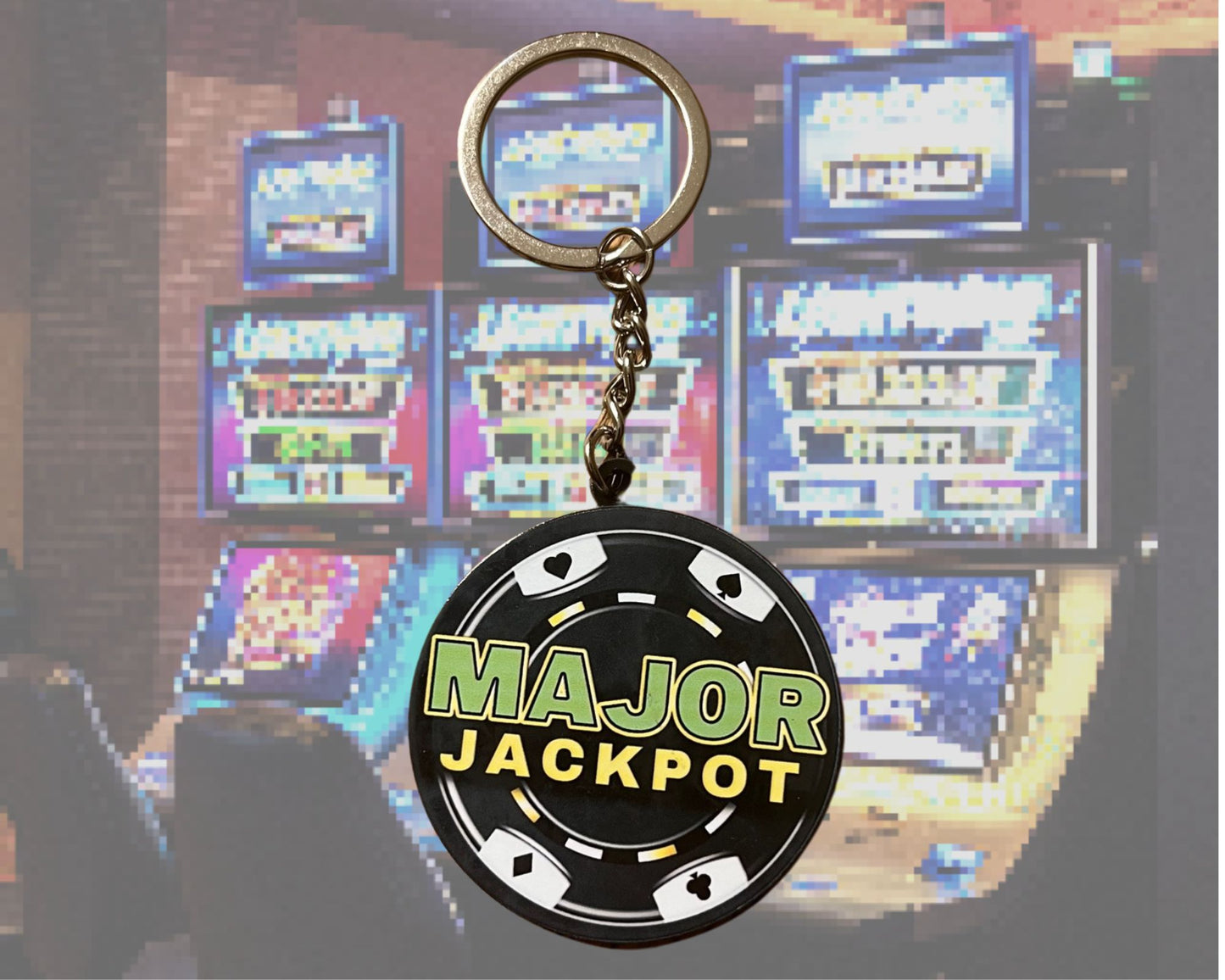 Lucky Slot Machine Major Jackpot Poker Chip Key Chain / Ring